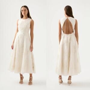 Aje Vera Beaded Flower Midi Dress NWT White Size 16/12